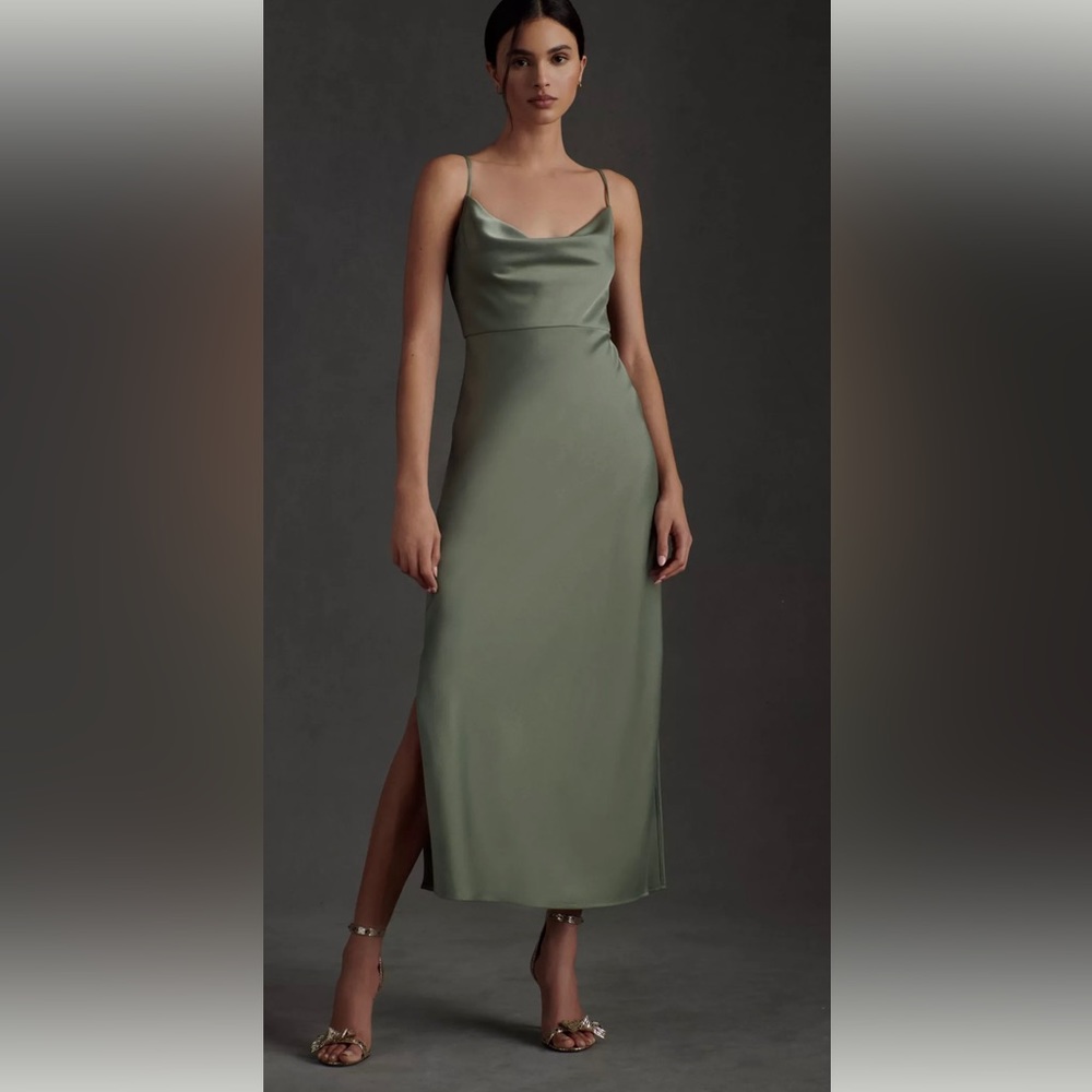 BHLDN Cali Satin Midi Dress, Color Moss, Size 16